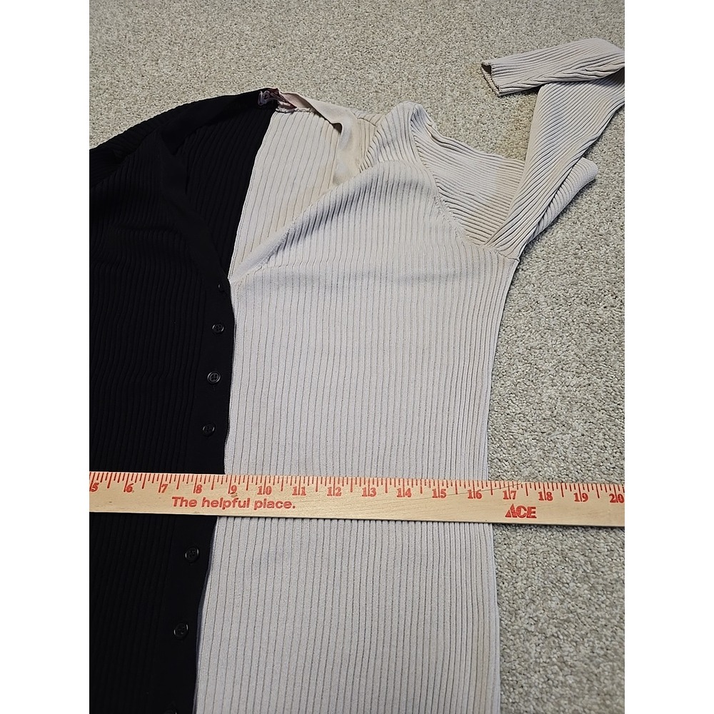 STAUD Shoko Sweater Cardigan Dress Black Beige Ribbed Long Sleeve Colorblock XL - Picture 6 of 7